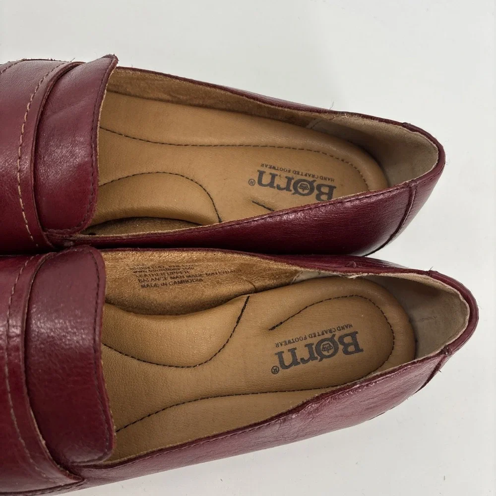 Born Branca Loafer Womens 7.5 Burgundy Leather Square Toe Career Academia Preppy